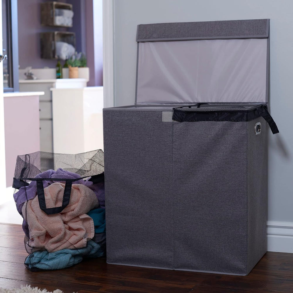 Household Essentials Collapsible Laundry Sorter with Lid, Gray