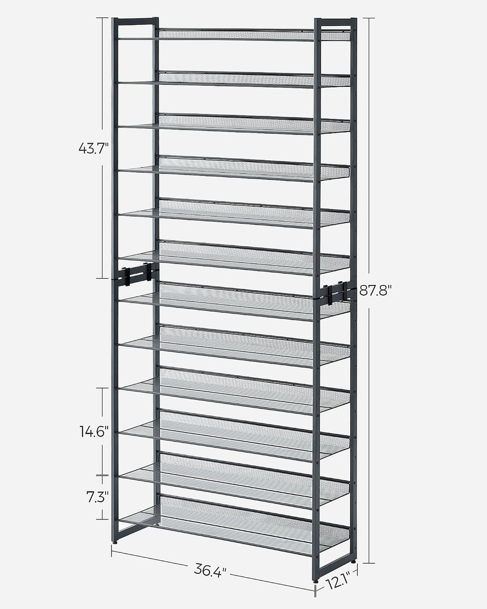 SONGMICS Metal Shoe Rack, 12-Tier Shoe Orgainzer, Holds 48-60 Pairs