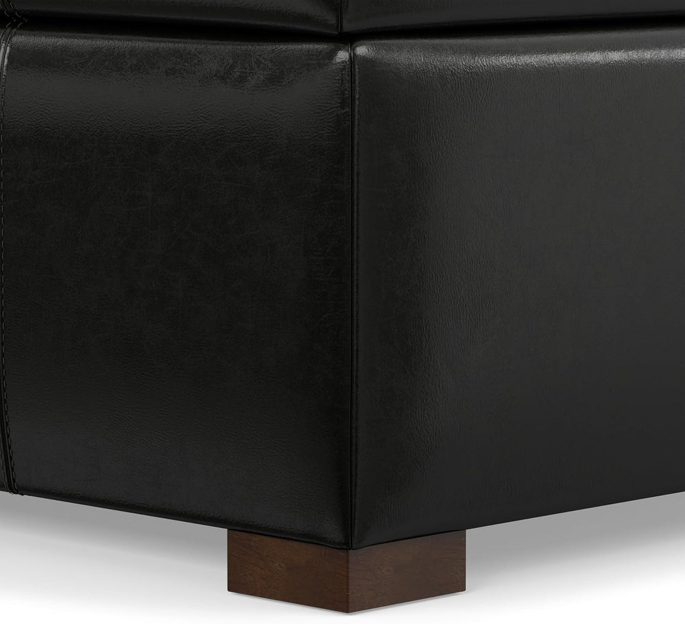 SIMPLIHOME Gabbie 48" Wide Vegan Leather Storage Ottoman in Midnight Black