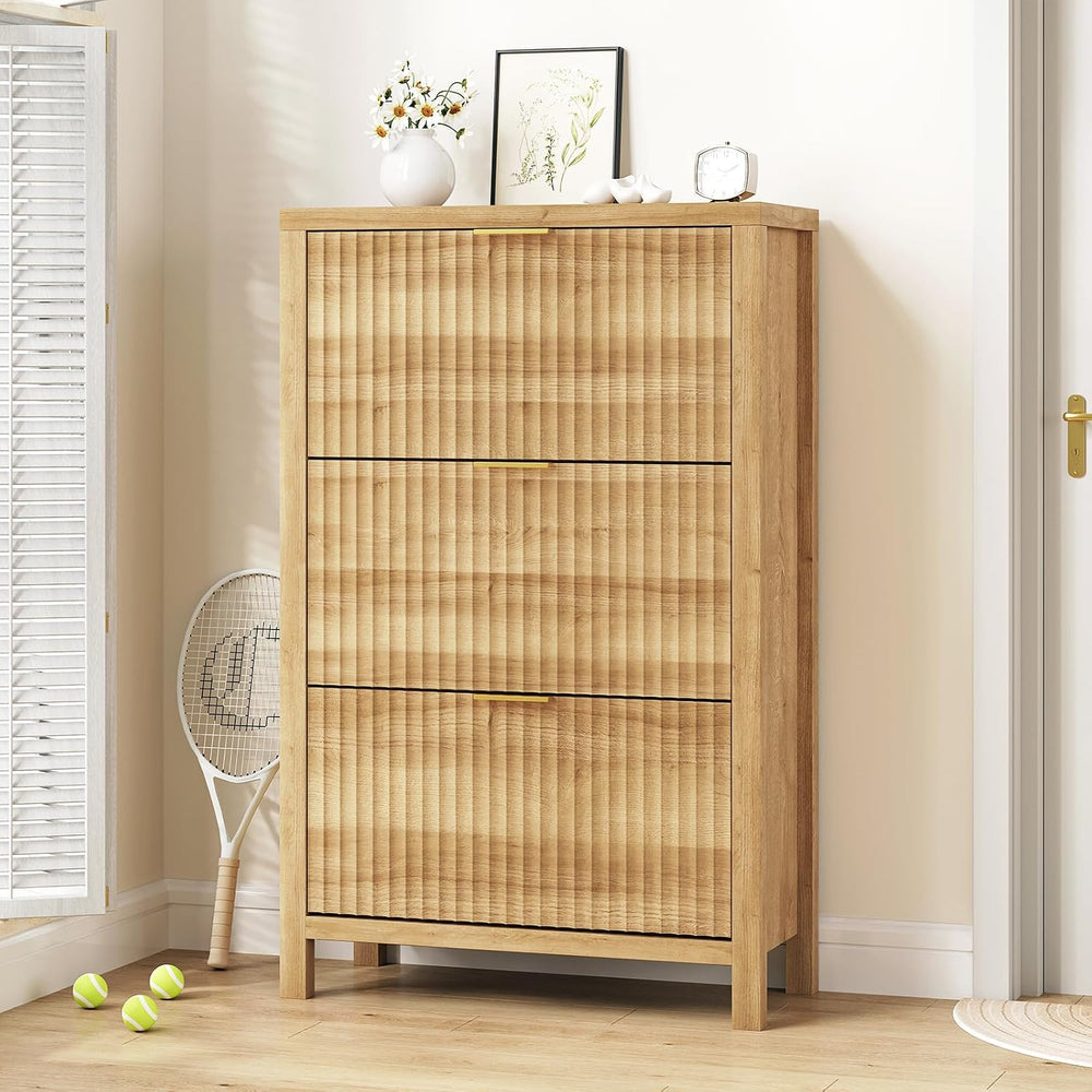32" Fluted Shoe Cabinet Storage with 3 Flip Drawers for Entryway, Hallway