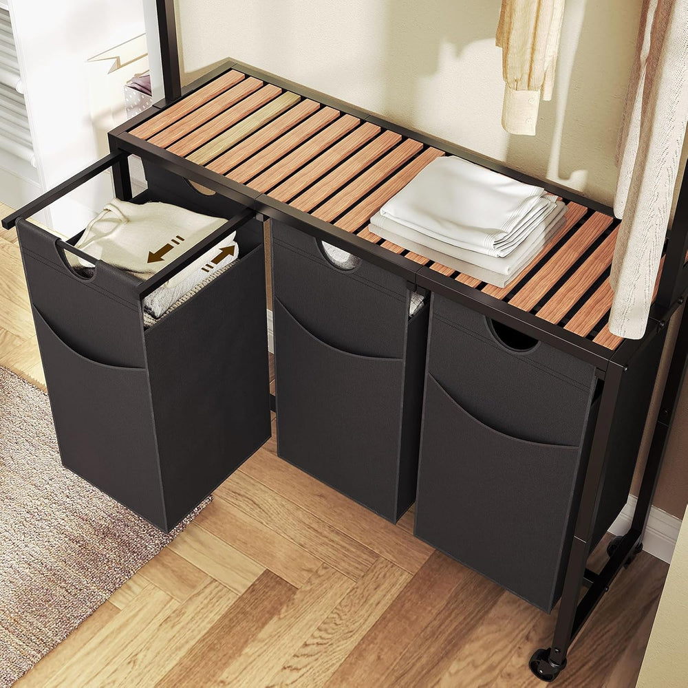 YATINEY Laundry Sorter 3 Section, Rolling Laundry Hamper with Hanging Rack, L...