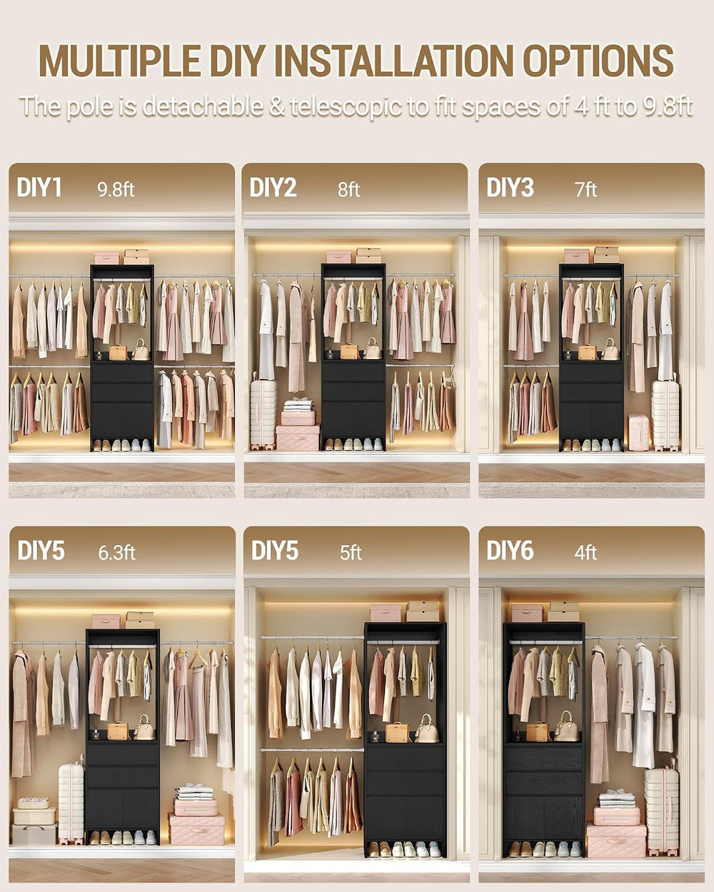 Hzuaneri Closet System Closet Organizers and Storage with 2 Drawers