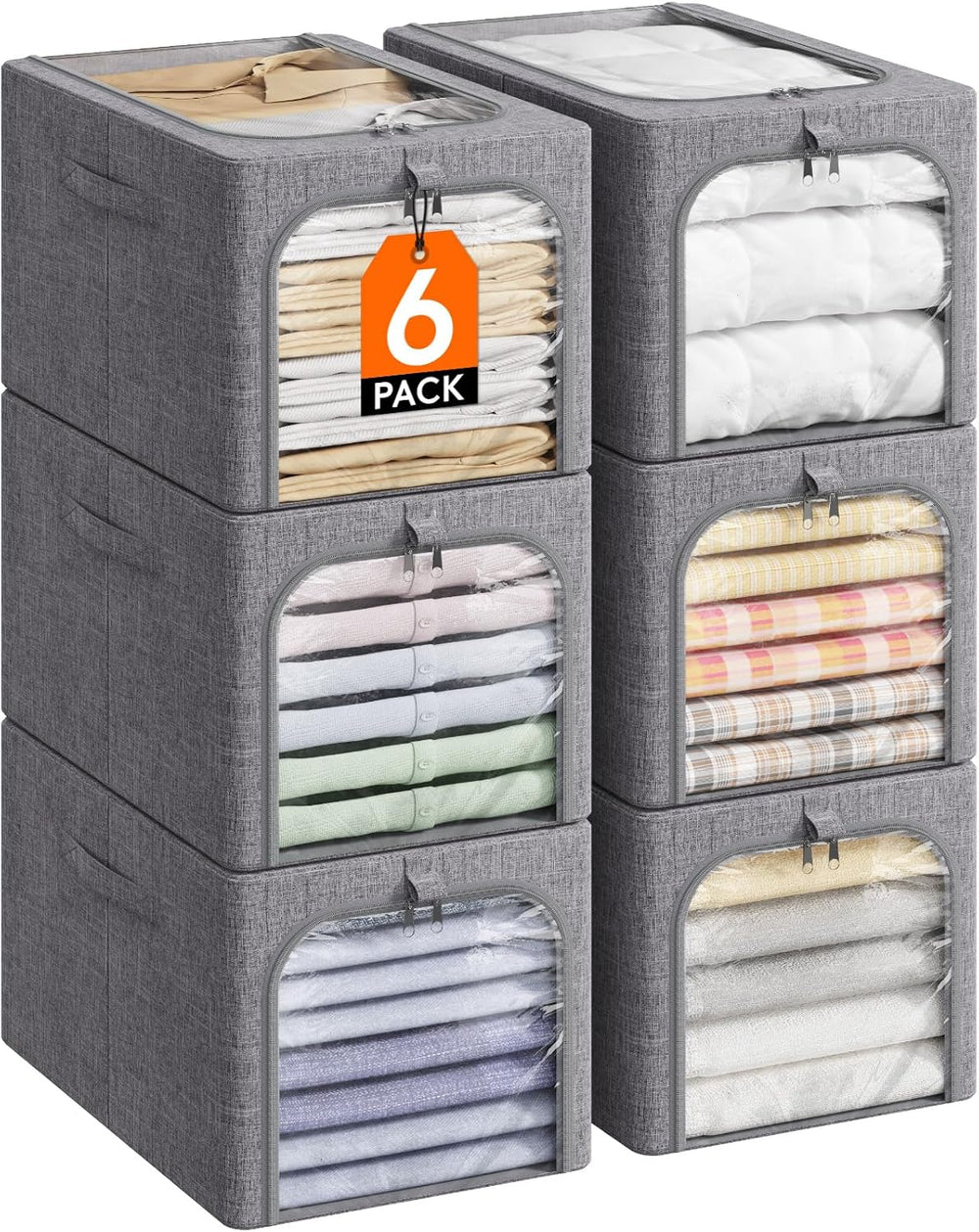 Lifewit 40L Clothes Storage Bins with Metal Frame for Closet, 6 Pack