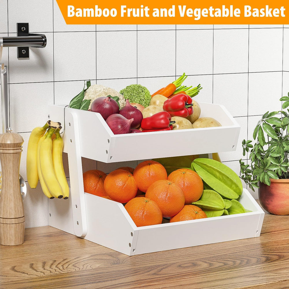 Gmtsl Bamboo Fruit Basket for Kitchen, Fruit Holder for Kitchen Countertop