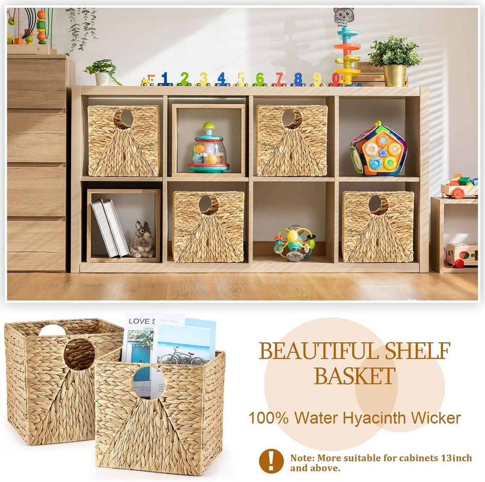 Jinei 6 Pcs Water Hyacinth Storage Baskets 12"x12"x12" Wood Color