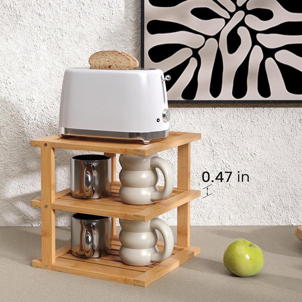 4 Pack Bamboo Corner Shelf,3 Tier Kitchen Cabinet Organizer for Plates and Di...