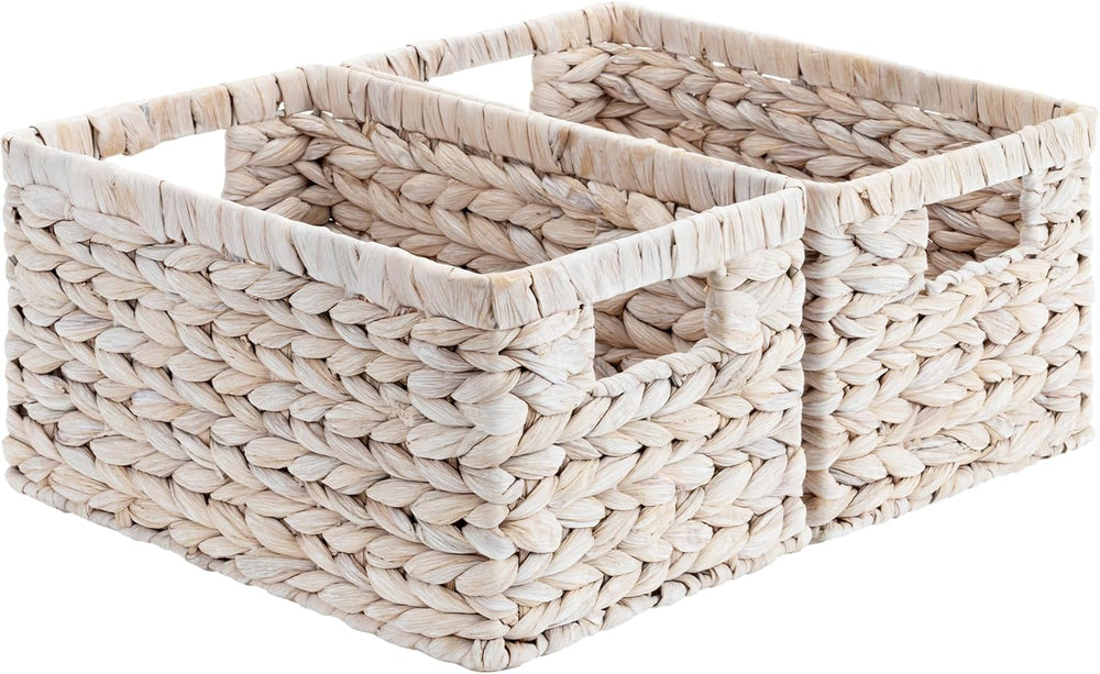 StorageWorks Wicker Storage Baskets for Shelves,White Wicker Baskets,2-Pack