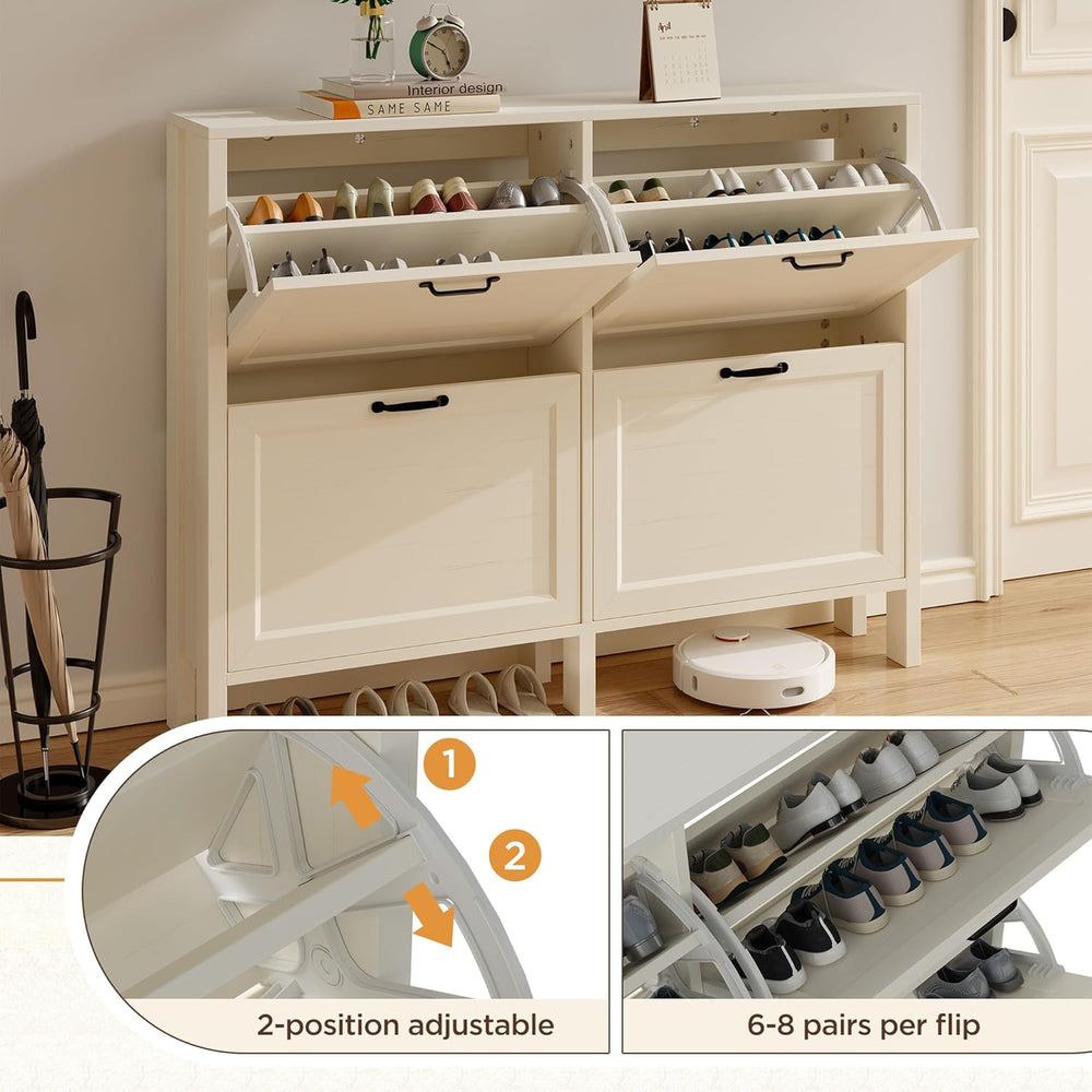 LOUVIXA Shoe Cabinet with 4 Flip Drawers, Narrow Shoe Storage Cabinet, Freest...