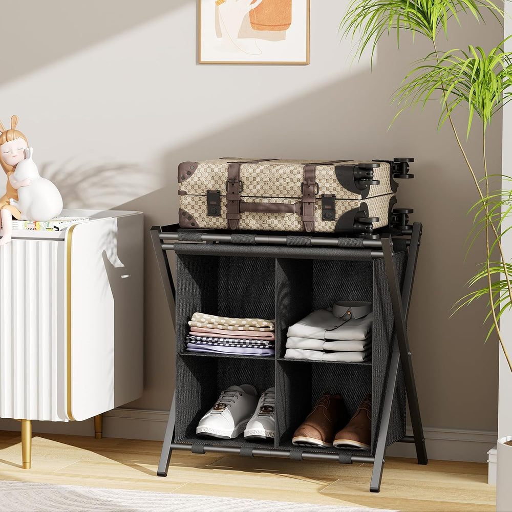 Huhote Luggage Rack for Guest Room, Set of 2, Folding Suitcase Stand with Fab...