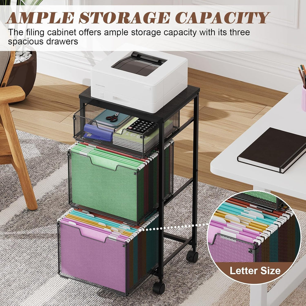 Sbanmao 3 Drawer Mobile File Cabinet for Home Office, Rolling Filing Cabinet ...