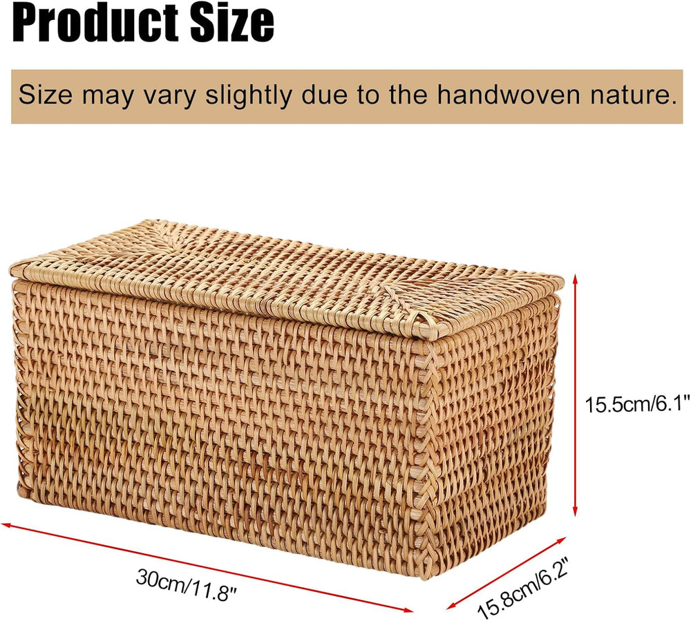 Hipiwe Rattan Basket Storage Box with Lid Handwoven Lidded Wicker Baskets