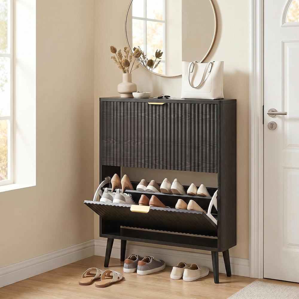 KIGOTY Narrow Shoe Storage Cabinet, Shoe Cabinet with 2 Flip Drawers, Freesta...