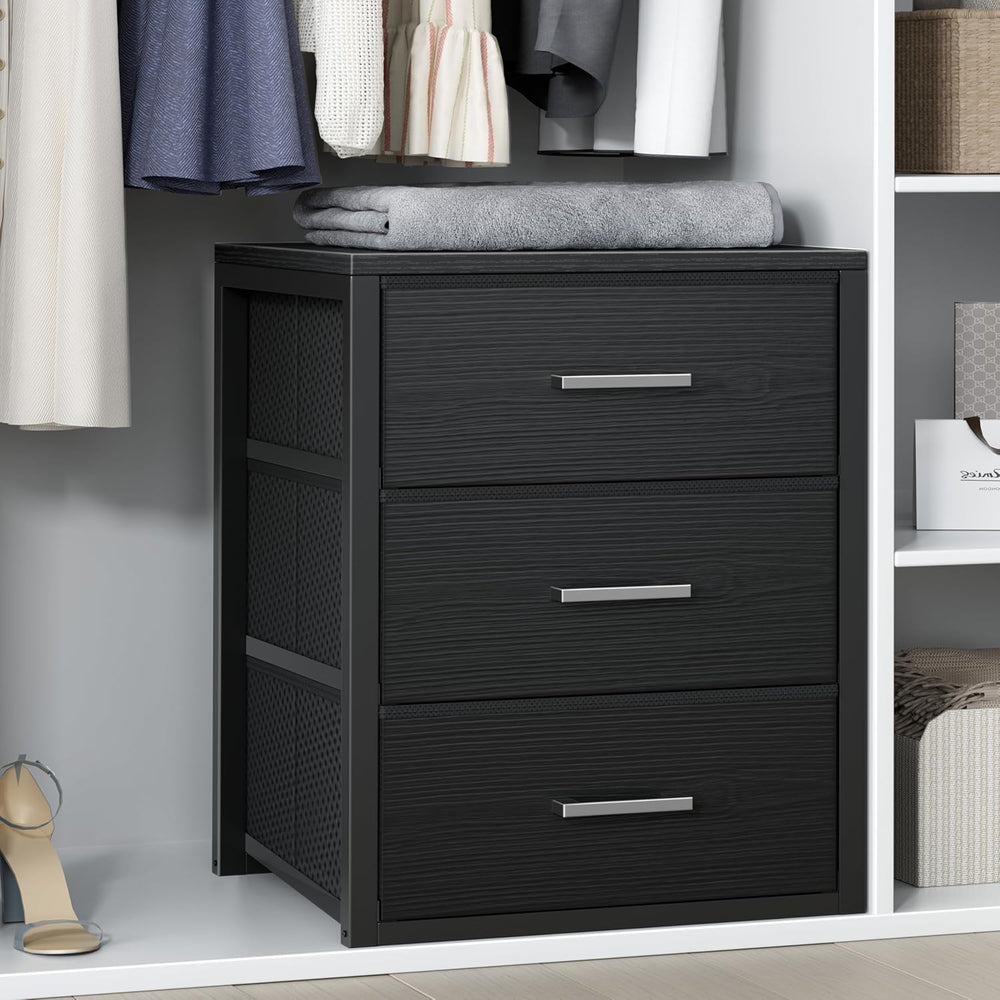 BOLUO Closet Drawers Black Fabric 3 Drawer Small Dresser for Closet Organizer...