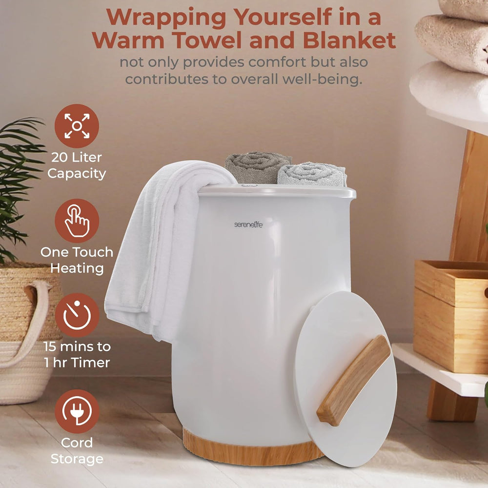 SereneLife Bucket Towel Warmers, White Large Towel Warmer for Spa and Bathroo...