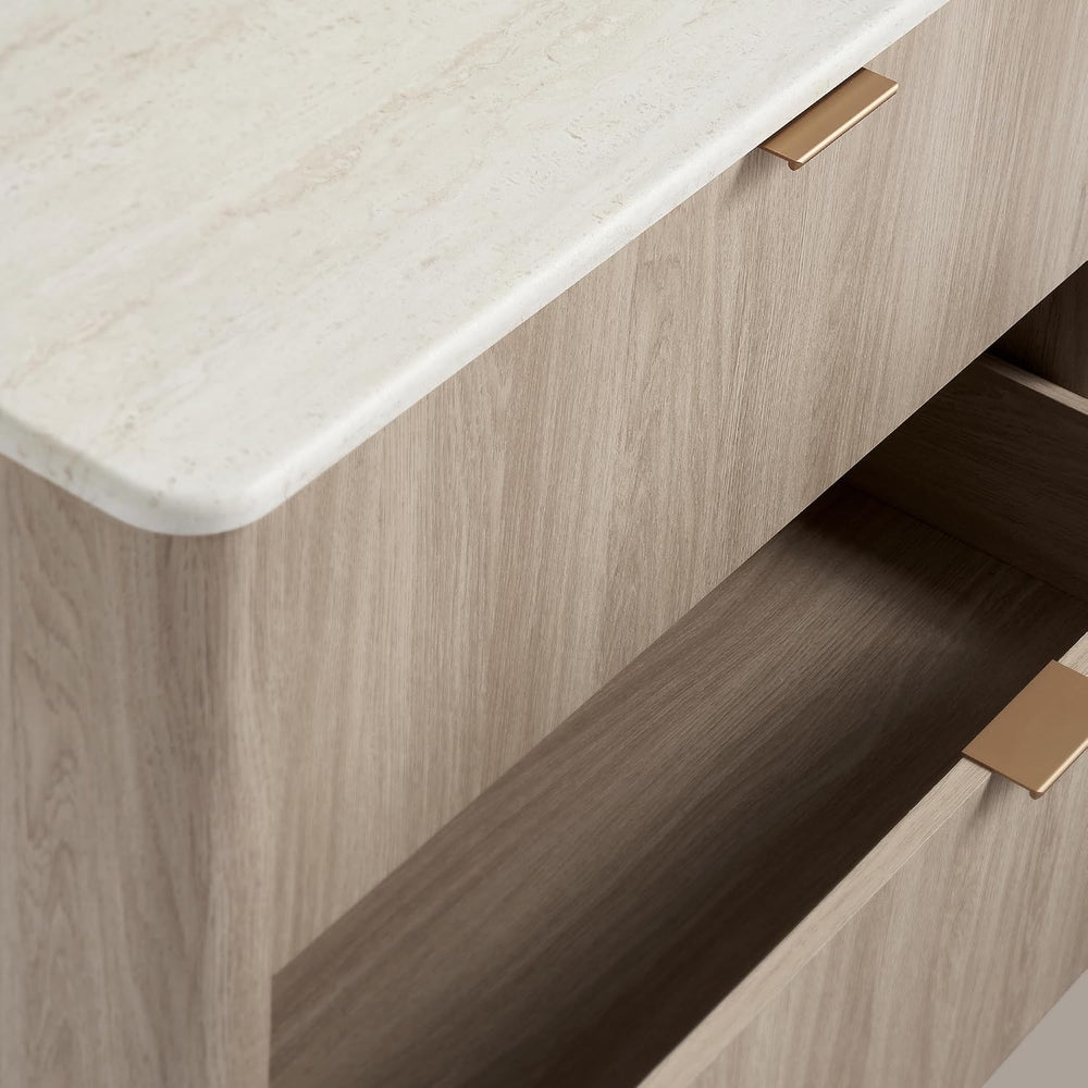 ModernMate 3 Drawer Dresser with Curved Profile & Faux Travertine Texture...