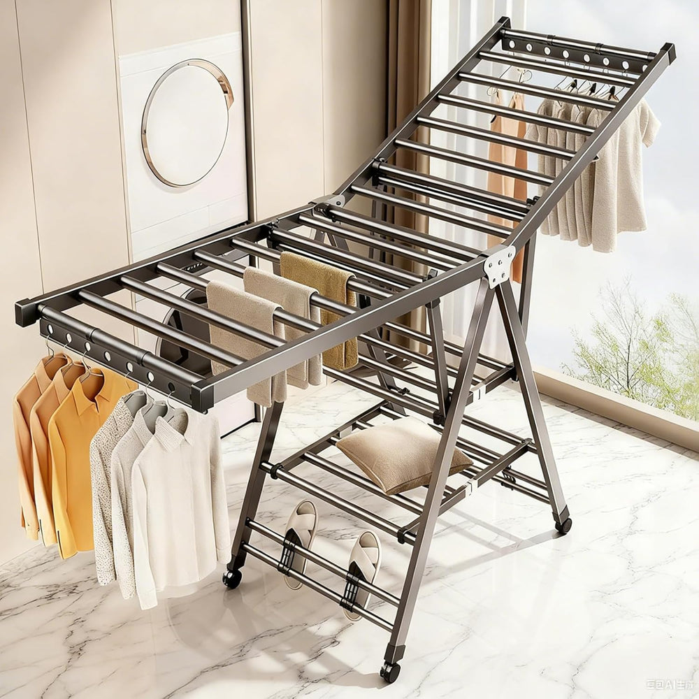 Heavy Duty 3-Tier Clothes Drying Rack with Wheels, Large 5.9ft