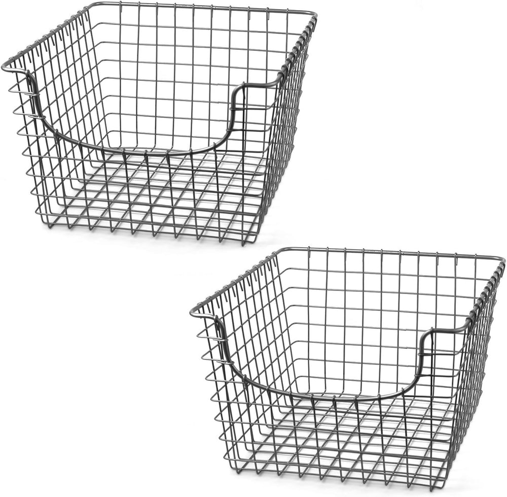 Spectrum Wire Scoop Basket Storage Bin Satin Nickel Nesting Metal Baskets Pac...
