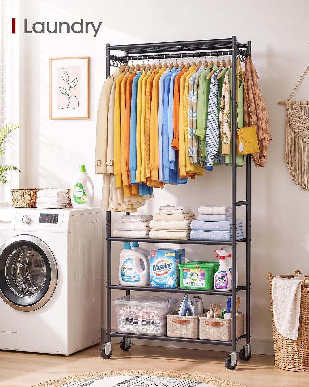 Sakugi Rolling Clothes Rack with Adjustable Shelves, 33"x12.5"x79.5...