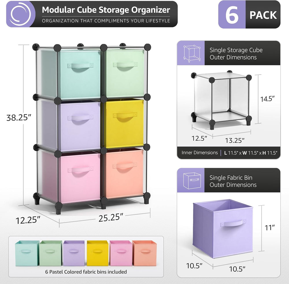 Sorbus 6 Cube Storage Organizer with 6 Fabric Bins (Clear)
