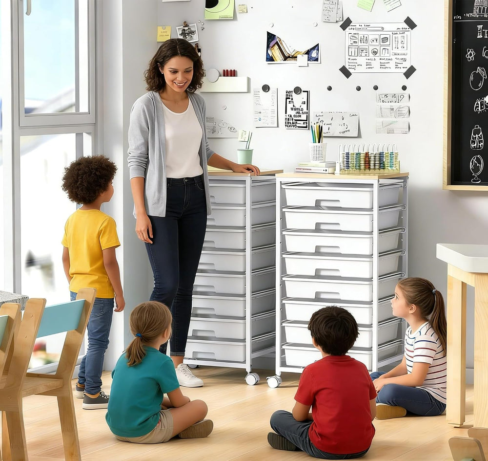 SYKIARIOL Rolling Storage Cart with Drawers, 8 Drawers Utility Cart,White
