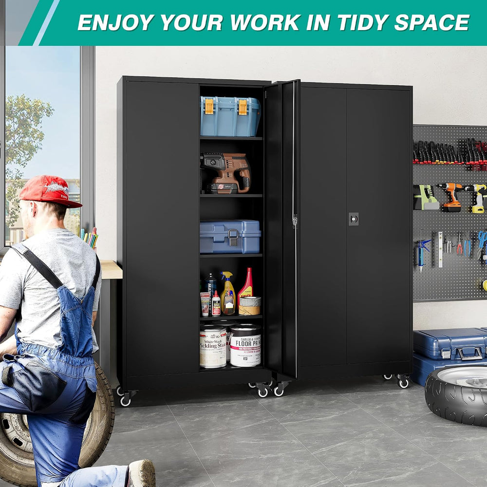 SISESOL Metal Storage Cabinet with Wheels,75 inch Tall Rolling Garage Storage...