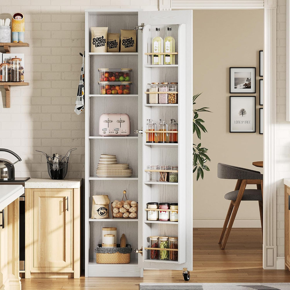 IRONCK Narrow Kitchen Pantry Cabinet, 72" H,Slim for Small Place, White