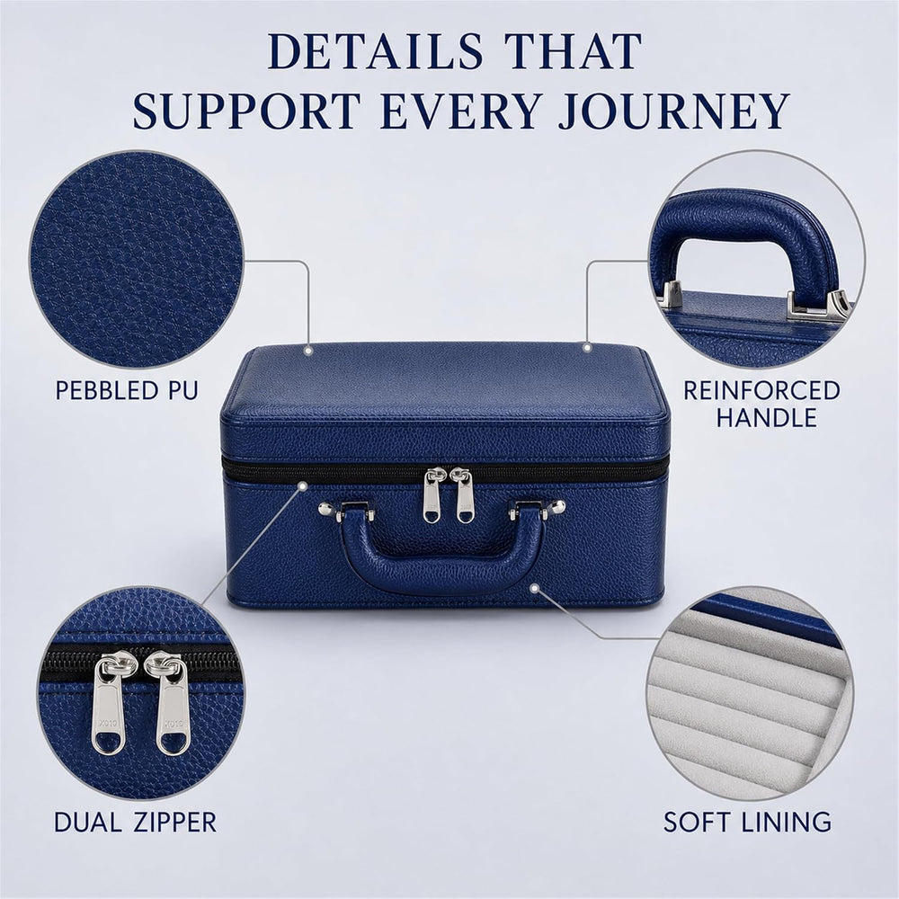 Oirlv Blue Leather Jewelry Box Handmade Travel Jewelry Organizer Storage Case...