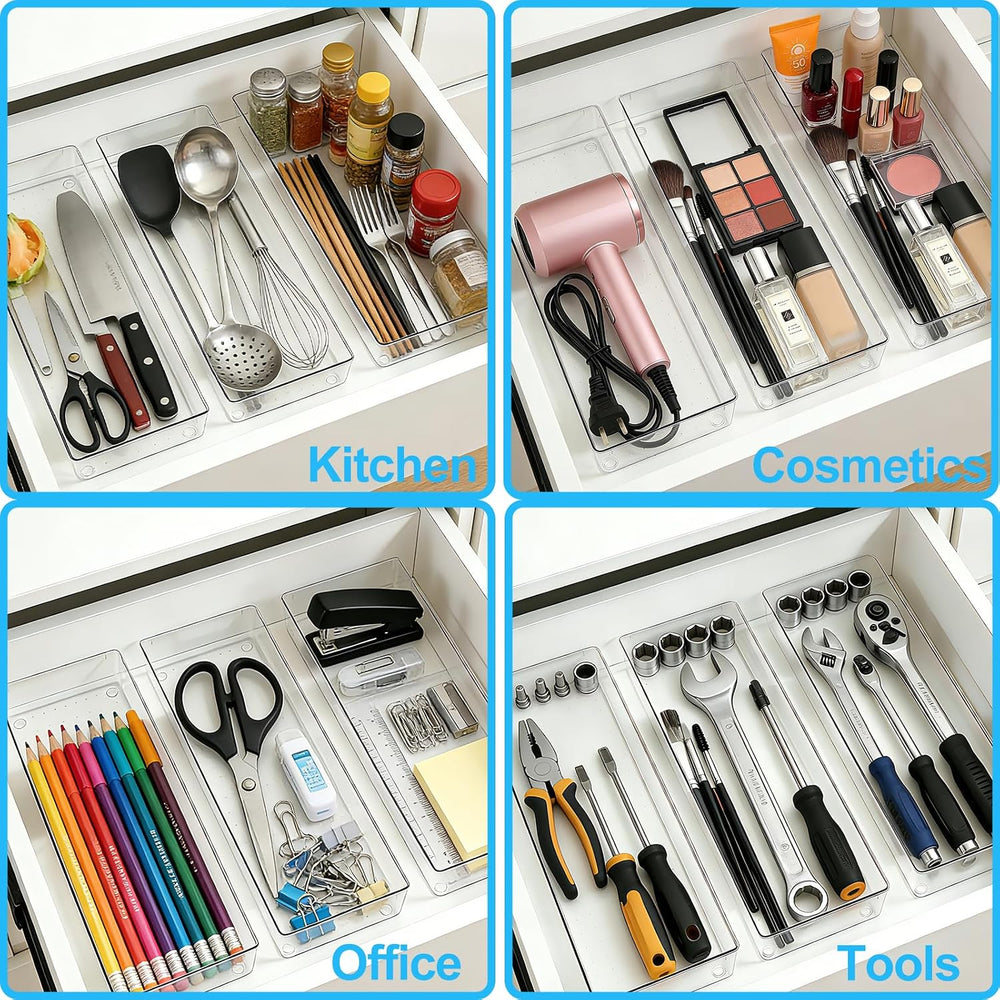8 Pcs Large Clear Plastic Drawer Organizer,15"x6" Vanity Organizer