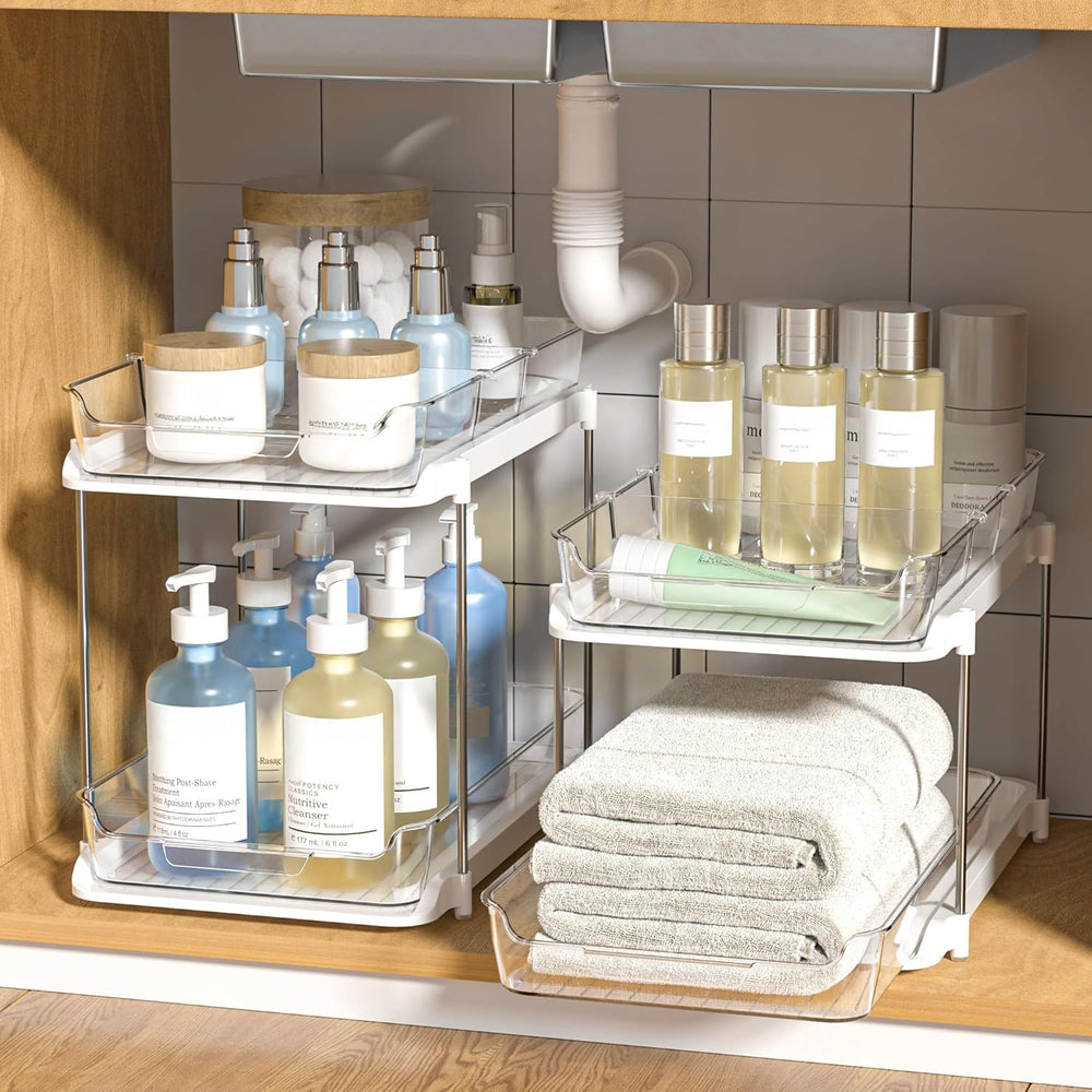Delamu 2-Tier Multi-Purpose Bathroom Under Sink Organizers and Storage, Stack...