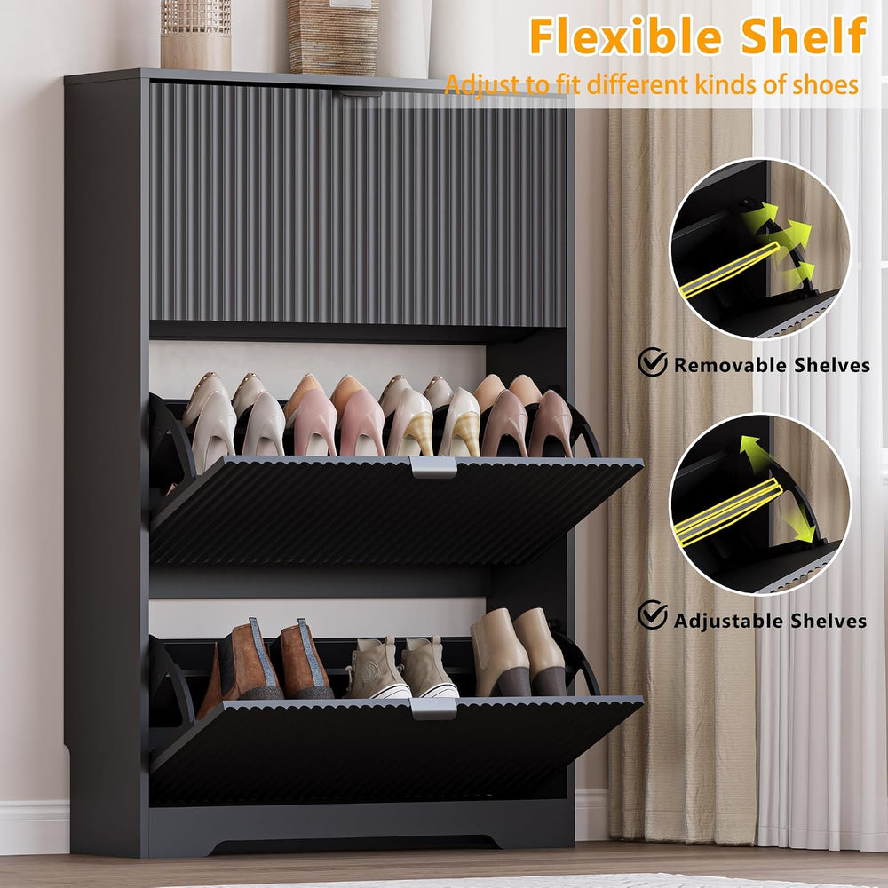 BORNOON Entryway Shoe Cabinet with 3 Flip Drawers, Narrow Shoe Organizer Cabi...