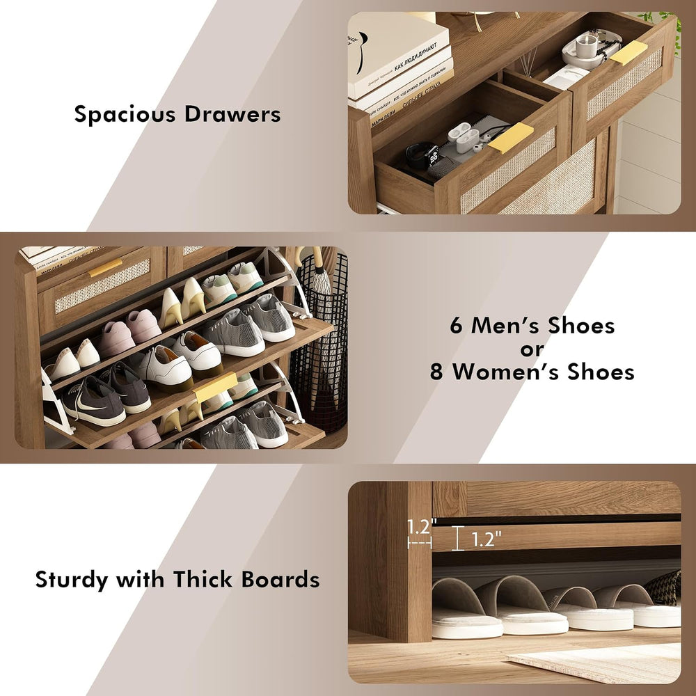 Shoe Organizer Cabinet Storage for Entryway - Slim Rattan Shoe Rack for Front...