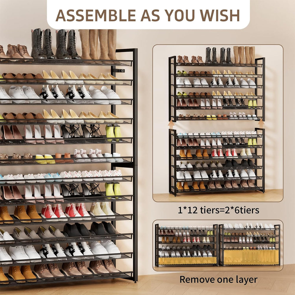 Metal Shoe Rack,Large 12 Tier Shoe Organizer, Heavy Duty Metal 6-Tier Stackab...