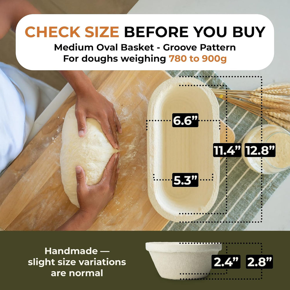 Sourdough Banneton Bread Proofing Basket 11.4" Oval Groove 750g | 11.4 x...