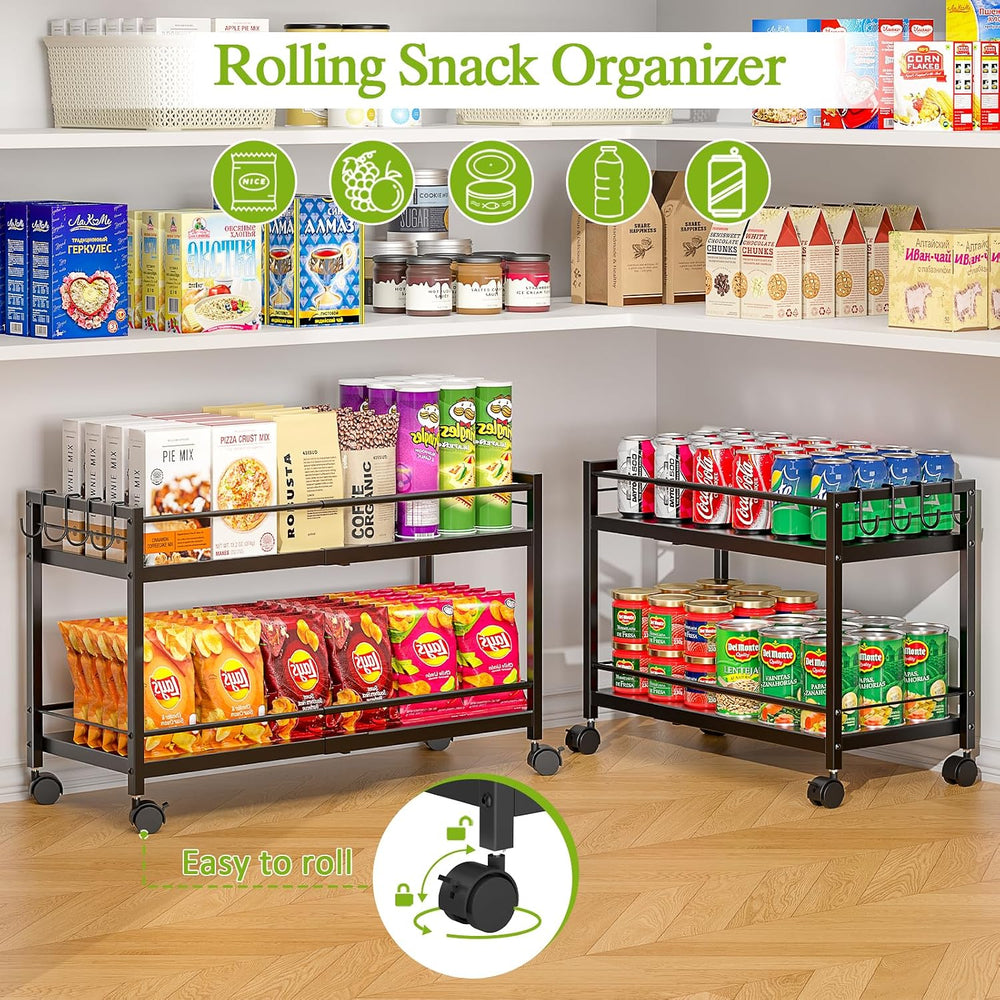1 Pack 2-Tier Expandable Pantry Floor Organizer Cart, Rolling Pantry Storage ...