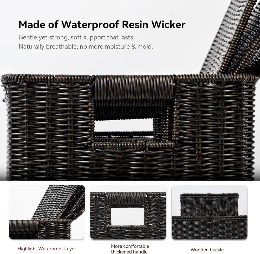 Nonam Wicker Storage Basket With lid, Stackable Plastic Bin (Black, S+M+L)