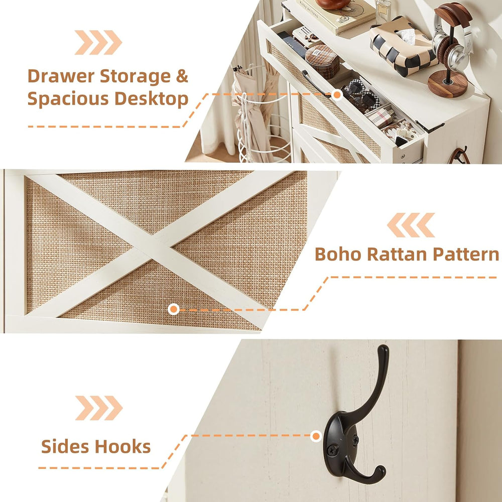 LEYAOYAO Rattan Shoe Cabinet Storage for Entryway with 2 Flip Drawers