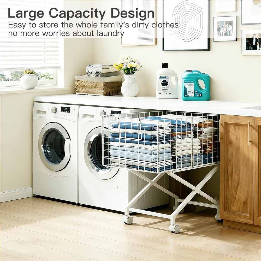 Rolling Laundry Basket with Wheels, 27" Elevated 80L Cart White