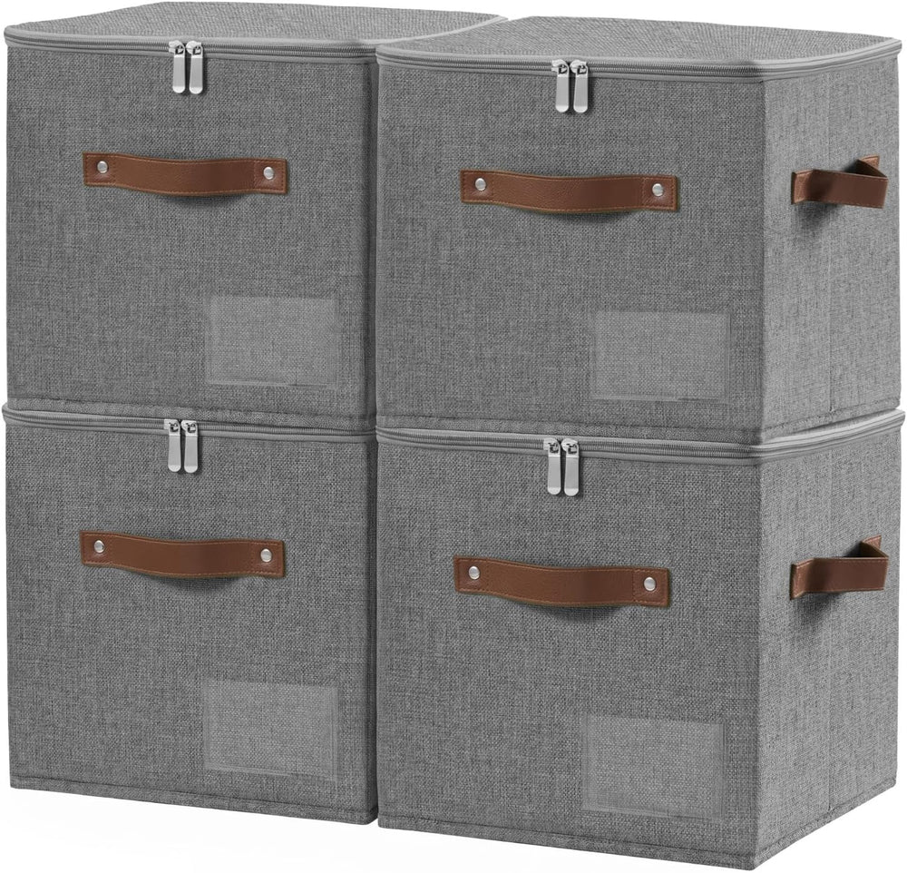 ANMINY 11 Inch Fabric Storage Cubes Bins with Zipper Lid, Gray, 4PCS