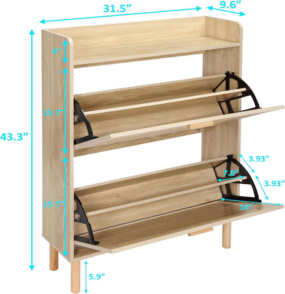 Finnhomy Extended Edition Shoe Cabinet with Natural Rattan Flip Drawers for E...