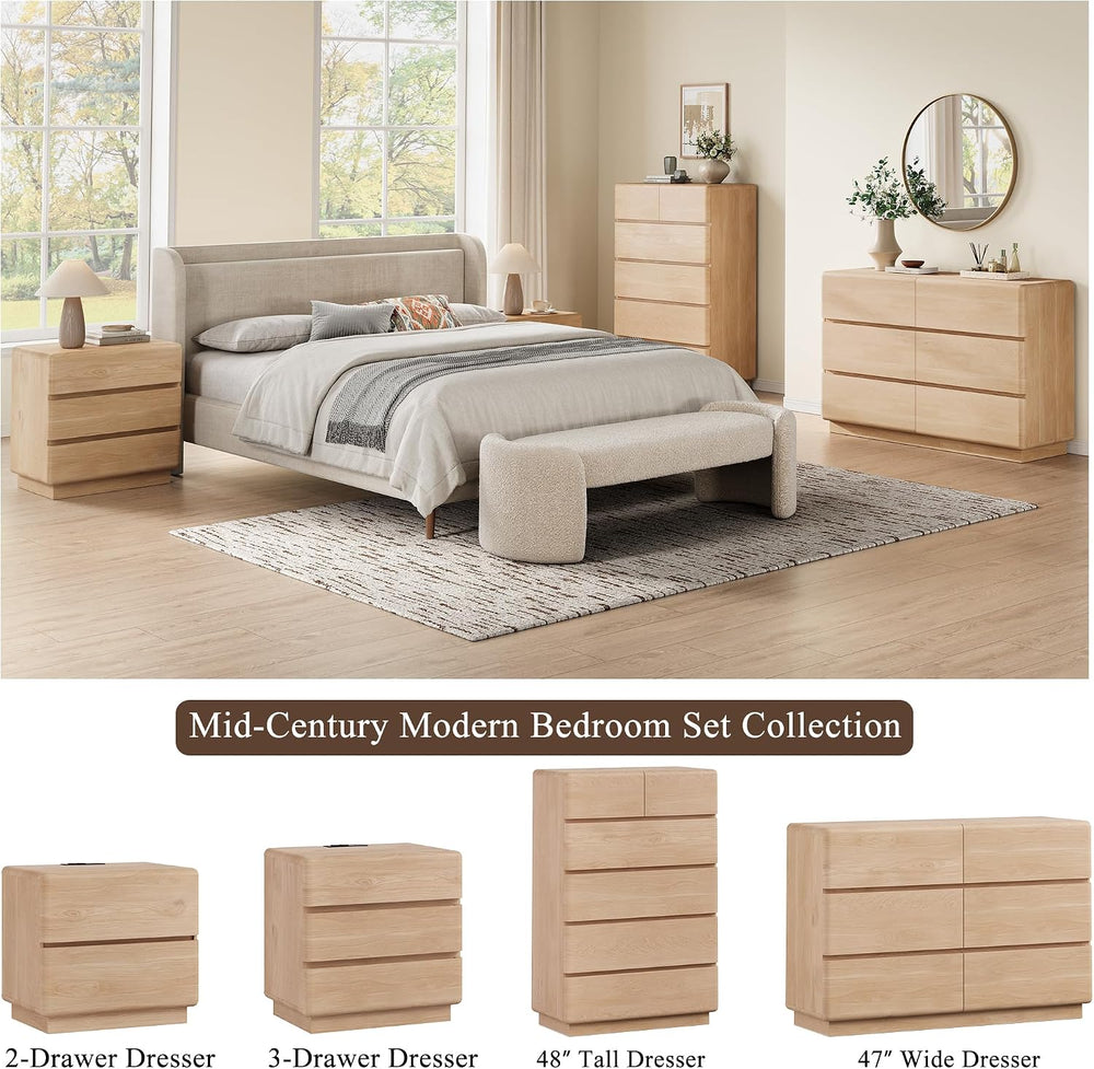 YANSNWO Natural Oak 6 Drawer Dresser for Bedroom, 48" Tall Chest of Drawers