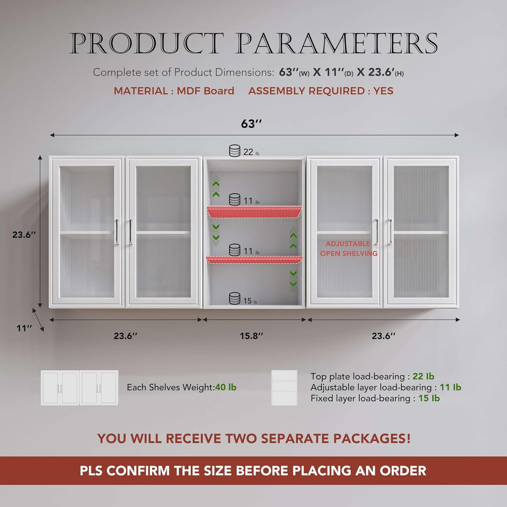 FIMELLO 63’’ Laundry Room Cabinets Shelves Set, Acrylic Door, Adjustable Shel...