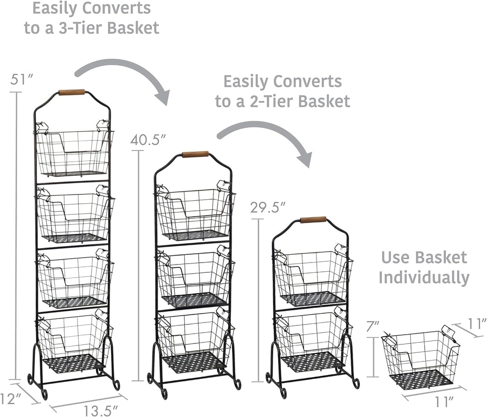 Mikasa Gourmet Basics 4-Tier Market Basket Wire and Acacia Handle Black