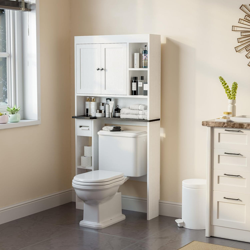 Over The Toilet Storage Cabinet with 7 Shelves, Imitation Walnut Grain Above ...
