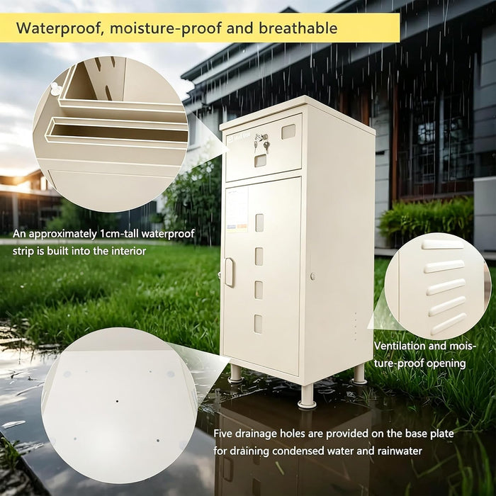 Package Delivery Boxes for Outside Adjustable Legs for Uneven Ground Separate Mail & Parcel Drop Compartment Large Anti-Theft Secure Weather-Resistant Ideal for Home Porch 34x16x16inch White