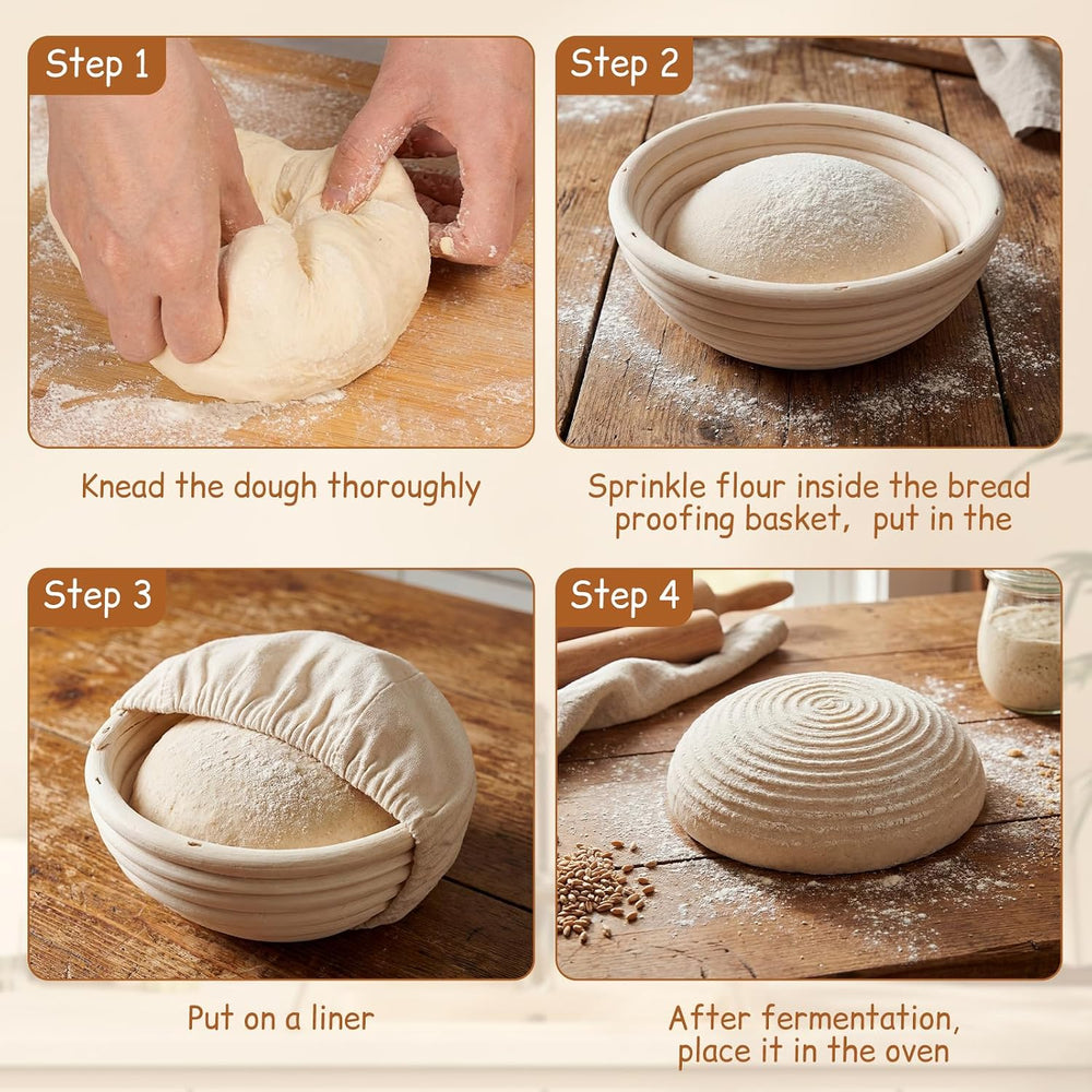 Set of 8 Mini Banneton Bread Proofing Basket with Liner, 5-inch Round and 6.5...