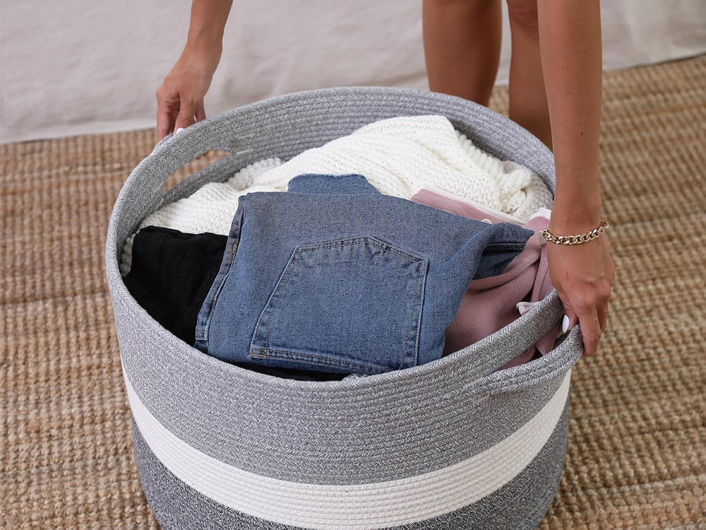 20x15 Inch Extra Large Round Cotton Rope Storage Basket with Lid, Decorative ...