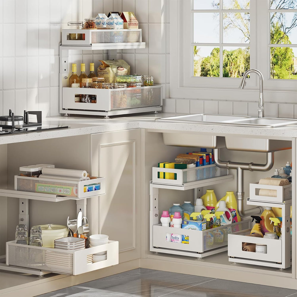 2 Pack Under Sink Organizer With Next-Gen Ball-Bearing Slides,2-Tier Pull Out...