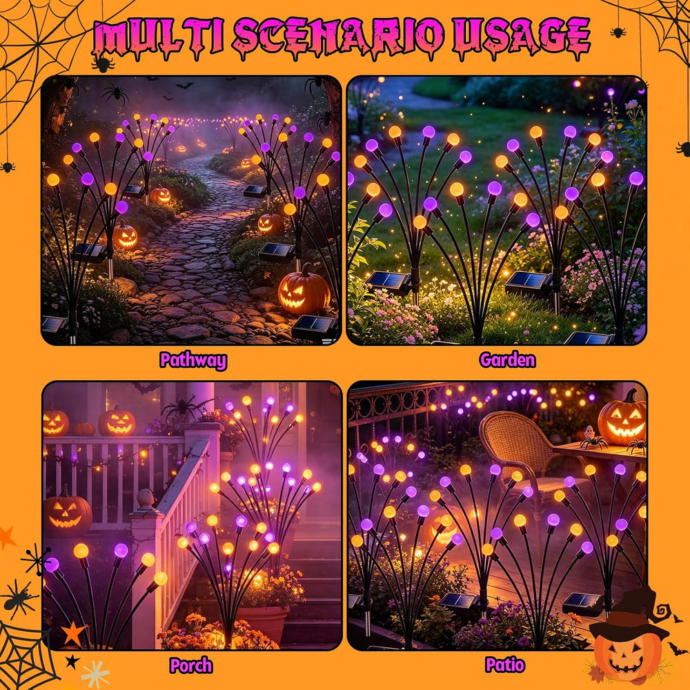VOOKRY 4 Pack Halloween Decorations Outdoor, 24 LED Solar Firefly Lights Outd...