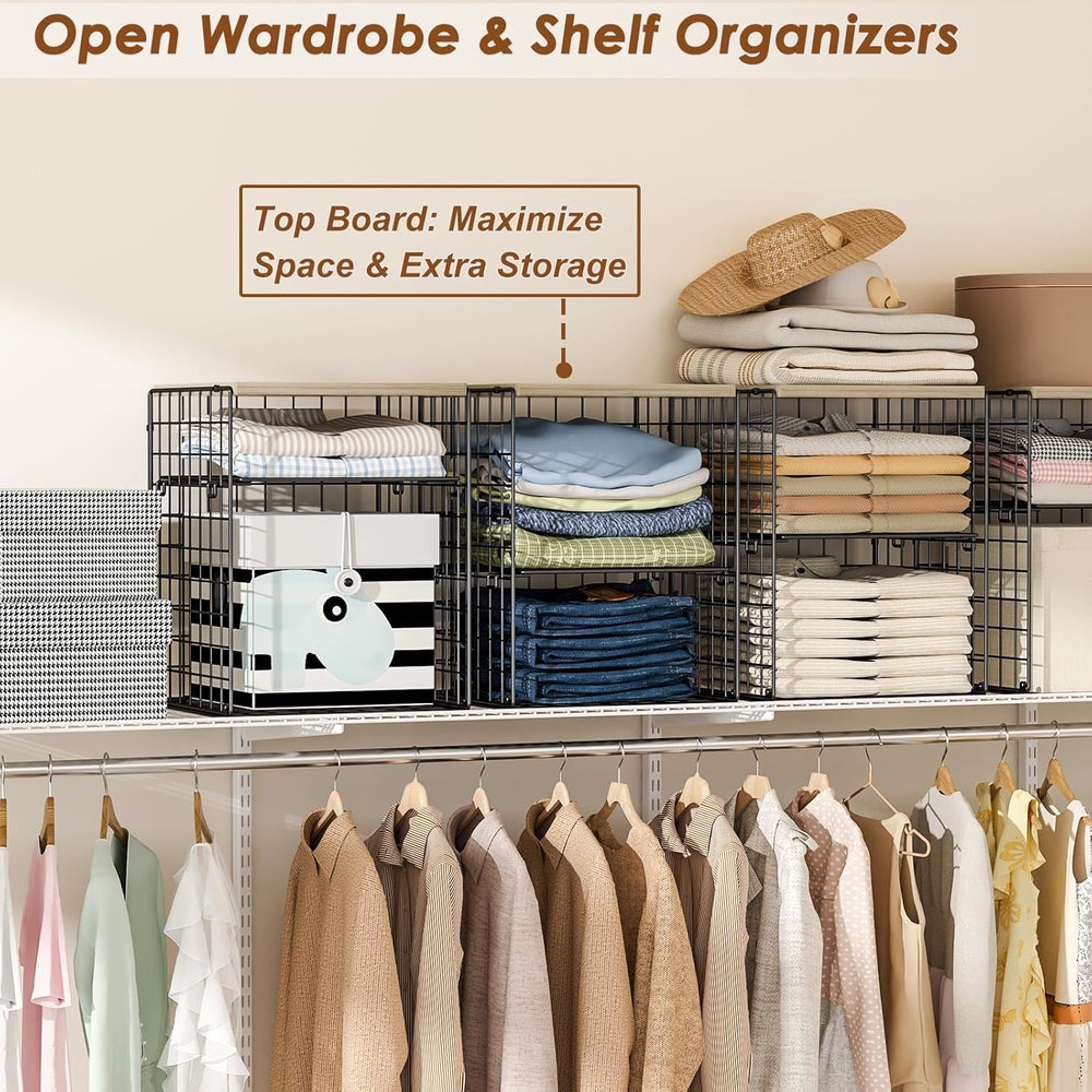 6-Tier Stackable Closet Organizers and Storage Basket, Set of 3 Closet Shelf ...
