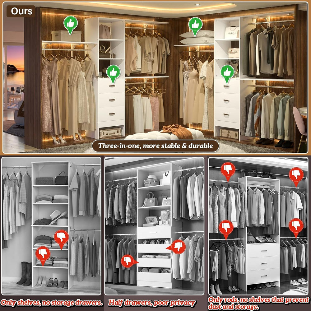 8FT Closet System, 96'' Closet Organizer System with 3 Hanging Rods, ...